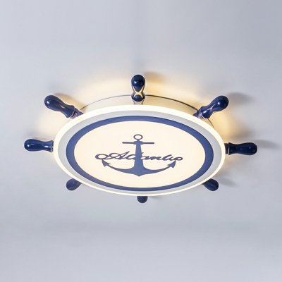 Acrylic Anchor Flush Mount Nautical Style Boys Bedroom LED 3 Colors Lighting Fixture in Blue