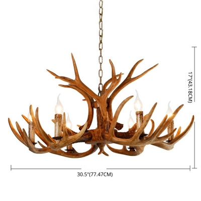 Antler Resin Chandelier Lamp Traditional 6 Lights Dining Room Pendant Lighting in Light Wood without Shade