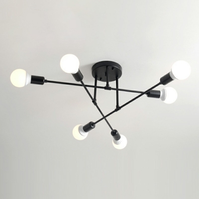 Bedroom Semi Flush Ceiling Light Postmodern Metal 6 Bulbs Flush Chandelier in Black