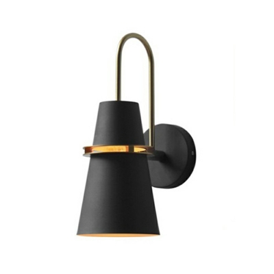 Children Bedroom Iron Shade Wall Sconce Cone Shaped Macaron Colour 1-Head Wall Lantern with Arc Arm