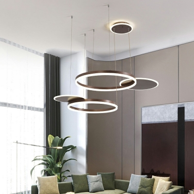 Contemporary Style Circles Sitting Room Chandelier Metal Shade LED Hanging Ceiling Light