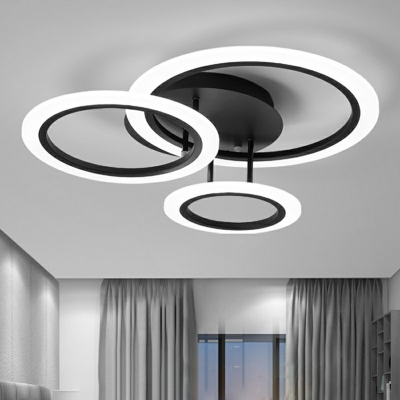 Contemporary Style Geometric Shape Ceiling Lighting Black Iron Bedroom LED White Light Ceiling Mounted Fixture