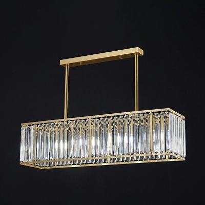 Contemporary Style Rectangular Island Pendant Light with Crystal Chandelier Lights for Entry or Living Space