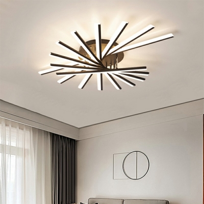 Fan Shaped Dimmable Ceiling Lamp Iron and Arcylic Shade Living Room Flush Mount Lighting, 47