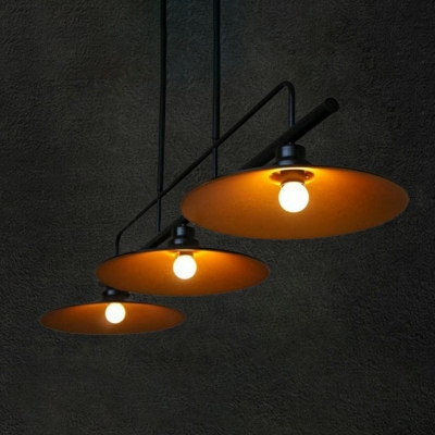 Flared Island Light Fixture Industrial Iron Restaurant 3 Lights 38 Inchs Height Hanging Lamp