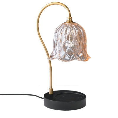 Flower Shape Glass Night Table Light Modernism 1 Bulb Gooseneck Arm Nightstand Lamp for Bedroom
