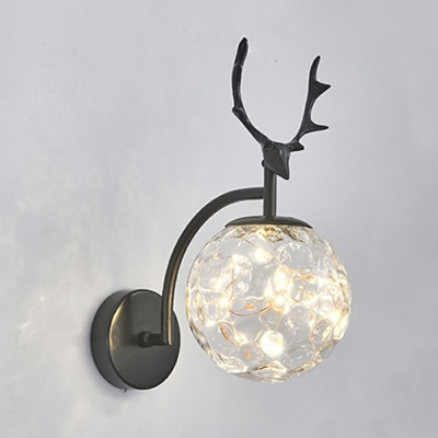 Glass Spherical Sconce Light Contemporary Antlers Warm Light Wall Mount Lighting with Arc Arm