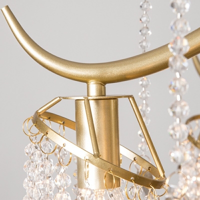 Gold Vintage Style Clear Crystal Drop Chandelier Metal Pendant Light for Bedroom Living Room
