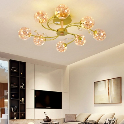 Gypsophila Flush Mount Lamp 8 Lights Modern Metal and Glass Shade Ceiling Light for Drawing Room