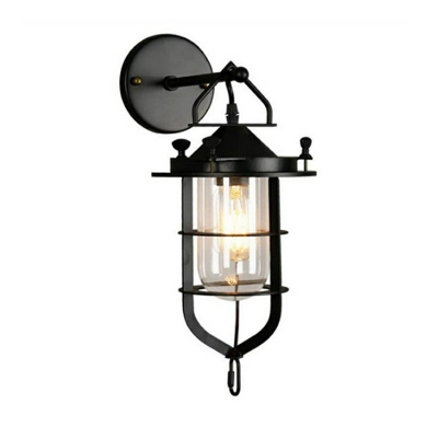 Industrial Style Caged Shade Wall Lamp Glass 1 Light Wall Light in Bedroom