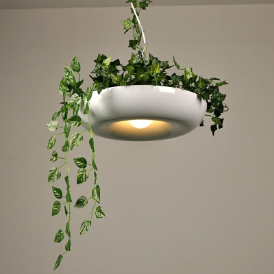 Industrial Style Circle Shaped Pendant Light Plants Decorative 1 Light Hanging Lamp