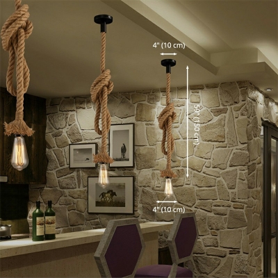 Industrial Style Pendant Light Nature Rope 1 Light Hanging Lamp for Restaurant