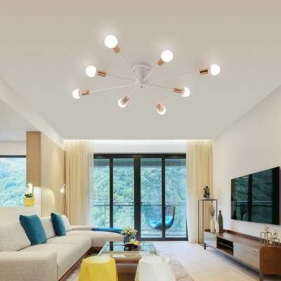 Industrial Style Vintage Metal Semi Flush Light Sputnik Design Flush Mount Ceiling Fixture for Sitting Room