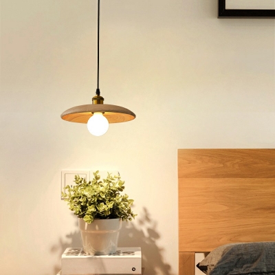 Japanese Style Wood Pendant Light Dish Shaped Modern and Simple Hanging Light for Homestay