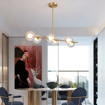Linear Ceiling Hanging Light Postmodern Clear Glass Living Room Island Lamp in Brass