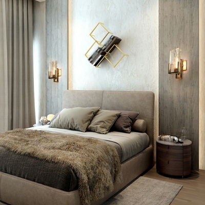 Living Room Sconce Light Modern Brass Wall Mount Lighting in Warm Light with Crystal Shade