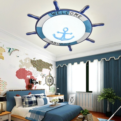 Mediterranean Style Acrylic Flush Ceiling Lights LED Creative Pirate Rudder Ceiling Light for Children's Room