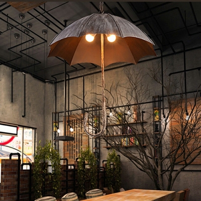 Metal Candle Pendant Light with Umbrella Shade 5 Lights Antique Chandelier in Pewter for Bar