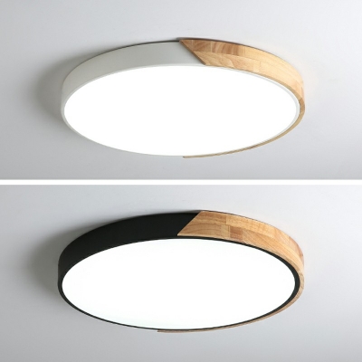 Minimalism Style Round Ceiling Flush Mount Iron Flush Mount Ceiling Light with Wooden Decoration for Sleeping Room