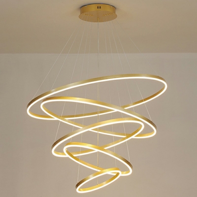 Modern Minimalist Pendant Lamp 5-Tier Arcylic Ring LED Circle Chandelier for Living Room