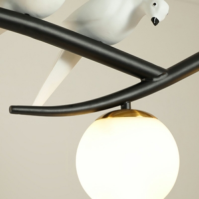 Modern Style Dining Room Globe Island Light Glass Pendant Light Fixture with Birds Decoration