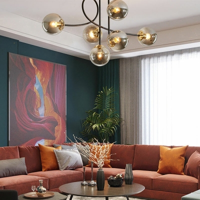 Modern Style Globe Shade Semi Flush Mount Light Glass 6 Light Ceiling Light for Living Room