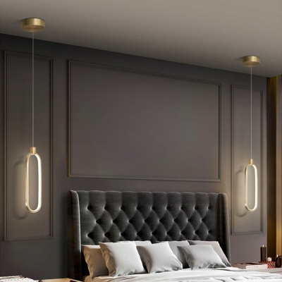 Modern Style LED Hanging Light Platting Metal Acrylic Oval Pendant Light for Bedside