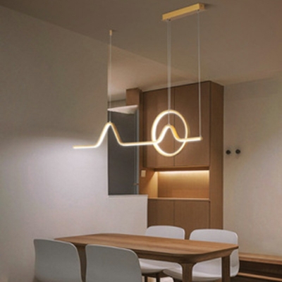 Modern Style Simple Linear Island Pendant Metal 2 Light Island Light for Restaurant