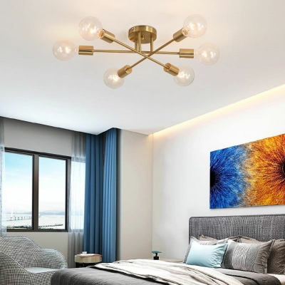 Modern Style Sputnik Semi Flush Mount Light Glass 6 Light Ceiling Light for Bedroom