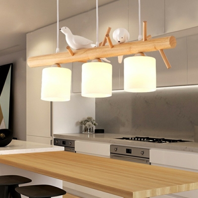 Modernist Minimalism Cylinder White Glass Island Pendant Lights Wooden Dining Room Pendant