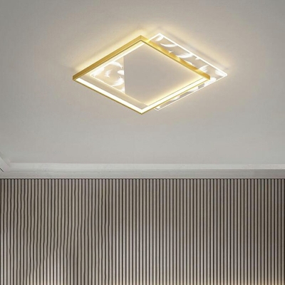 Nordic Square Flush Ceiling Light Metal Arcylic Shade LED Flushmount Lighting White Light with Feather Pattern