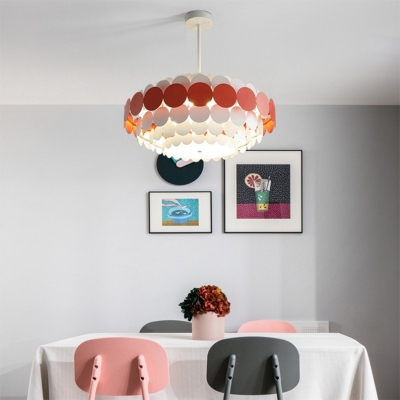 Nordic Style Colored Chandelier 6 Lights Circle Mental Pendant Light for Living Room