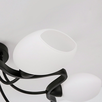 Opal Glass Semi Mount Lighting Traditional Black Finish Ellipsoidal Parlour Flush Lamp Fixture