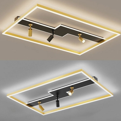 Rectangle Flush Mount Lamp 6 Lights Creative Dimmable Metal and Acrylic Shade Ceiling Light for Living Room