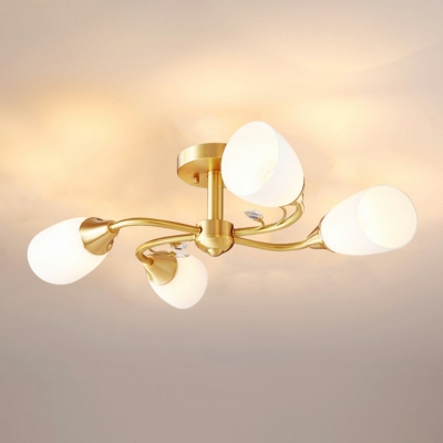 Simple-Style White Globe Shade Semi Flush Mount Light Open Frosted Glass Ceiling Light for Living Room