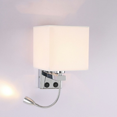 Stainless-Steel Rectangle Wall Sconce 2 Head Minimalist Wall Mounted Lamp with White Fabric