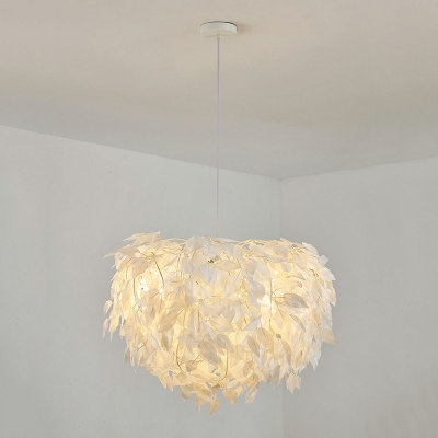 White Sphere Chandelier Pendant Light  Contemporary Style Feather Suspended Lighti for Sitting Room