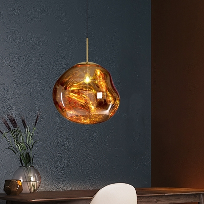 1 Head Ceiling Suspension Lamp Modern Style Irregular Stone-Like Glass Dining Room Pendant Lighting in Gold, 8