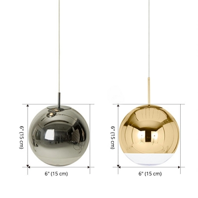1-Light Hanging Lamp Contemporary Mirror Ball Suspension Lamp for Living Room