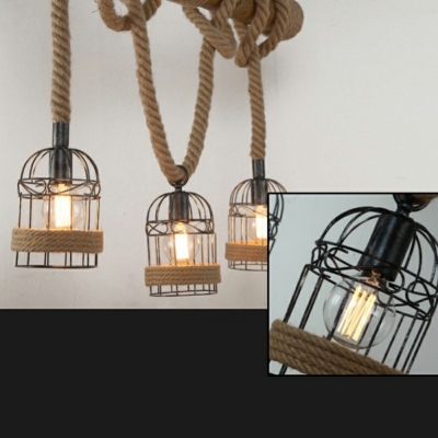 3-Light Birdcage Industrial Pendant Lighting Linear Island Lighting Fixtures in Browns