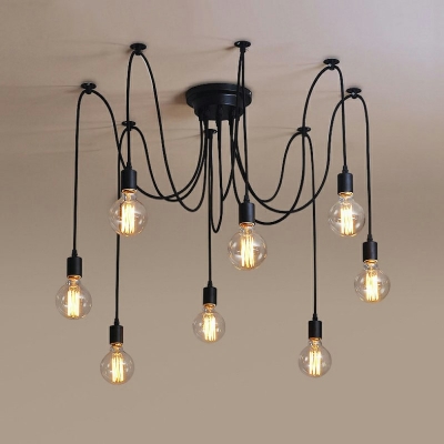 8-Light Multi-Pendant Industrial Style Swag Lamp Shape Metallic Pendulum Lights