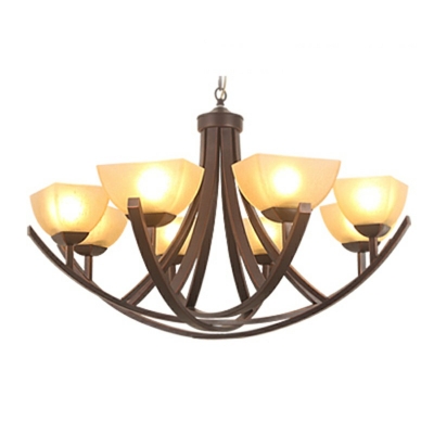 8 Lights Coastal Style Industrial Pendant Light Wooden Chandelier Light Fixtures in Brown