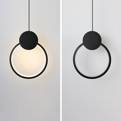 Round Integrated LED Pendant Ceiling Black Suspension Lamp Single Light Modern