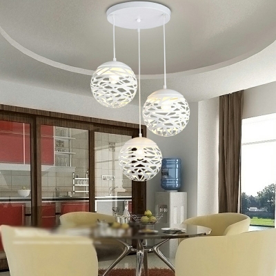 Adjustable Height White Iron Hanging Light Globe Shade Pendant Light for Living Room