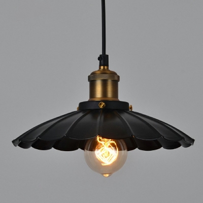 Black Scalloped Pendant Lights Vintage Metal Single Light Hanging Lamp for kitchen