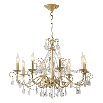 Candlestick Design Clear Crystal French Style Chandelier Light Gold Multi Light Pendant Light for Sitting Room