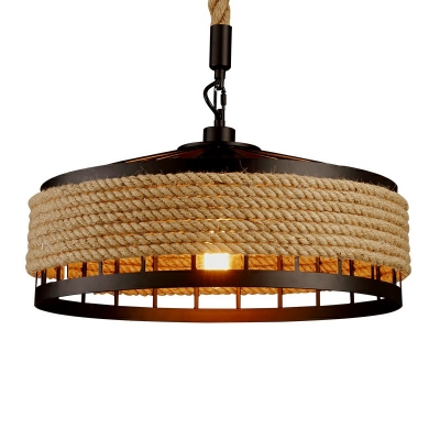 Conical Rope Pendant Light Kit Farmhouse 1-Bulb Restaurant Ceiling Hang Light in Black