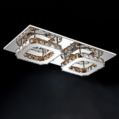 Crystal Flush Mount Light Creative Contracted Style with Two Squares LED Light for Corridor, 16.5