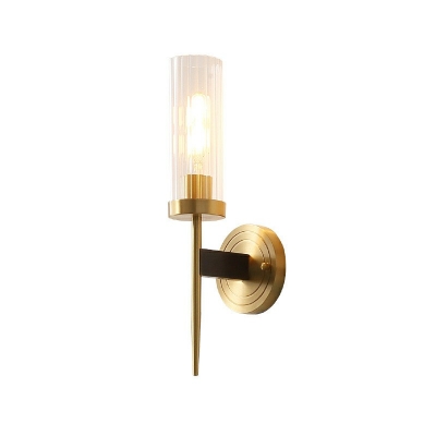 Cylinder Sconce Light Fixture Modern Metal and Glass Shade Wall Mount Light for Bedroom