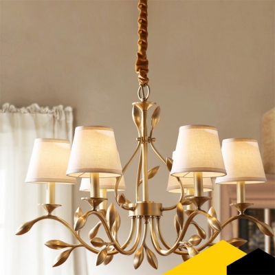 Fabric Chandelier Traditional Cone Suspension Light  3 Heads Living Room Chandelier Lamp Fixture in Brass